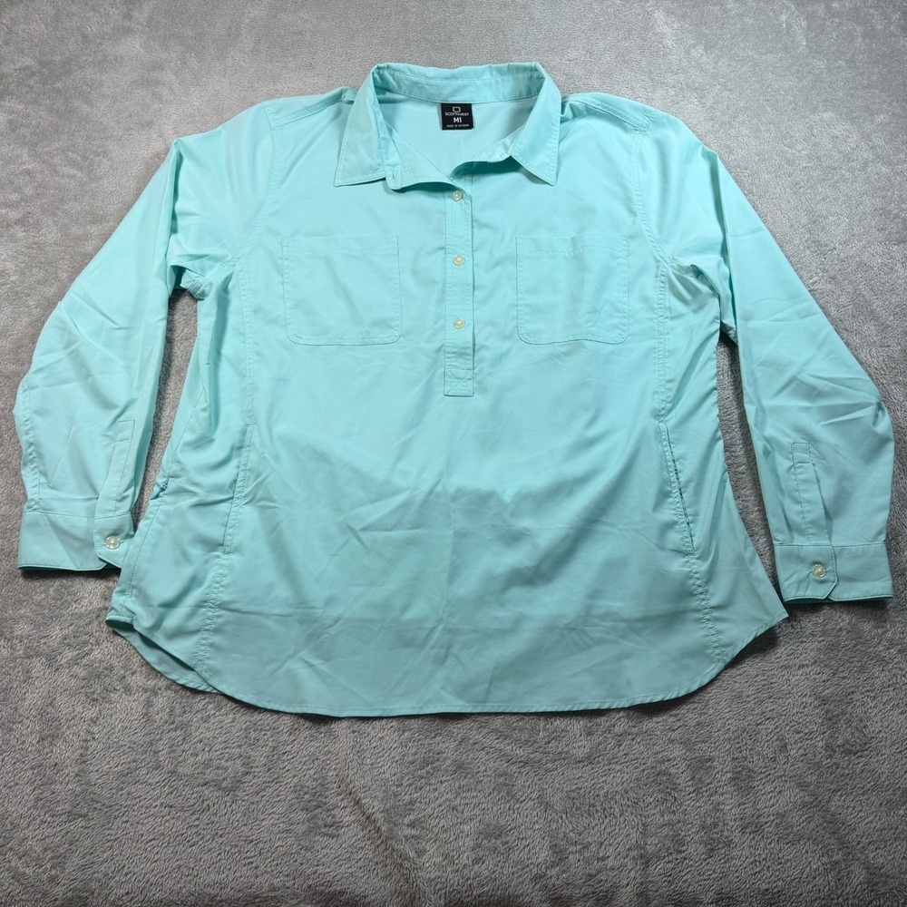 SCOTTEVEST Adventurer Shirt Womens M1 2XL Aqua Blue Long Sleeve Travel Pockets